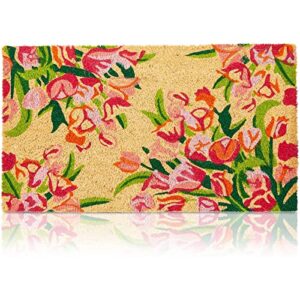 juvale floral natural coir nonslip welcome door mat (pink, orange, green, 17 x 30 in)
