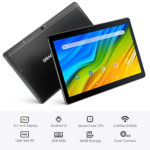Dragon Touch Notepad K10 Tablet with 64GB Storage, Android 10 inch Tablet, Quad Core Processor, Micro HDMI, IPS HD Display, GPS, 1.3Ghz WiFi