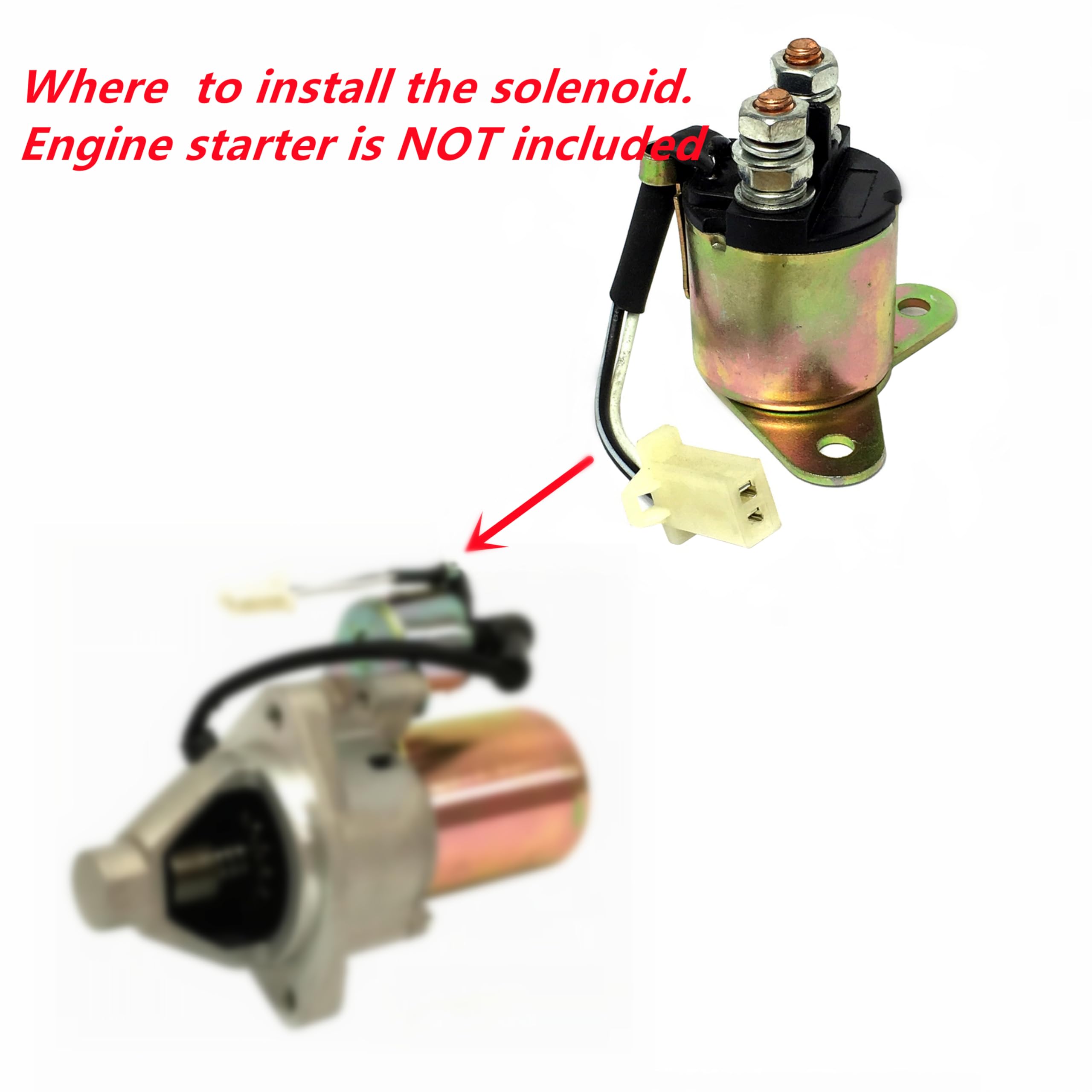 Starter Motor Solenoid W/ 2-Wire Plug for A-ipower SUA9000E SUA10000EC SUA12000E for Predator 7000/8750W 420cc for Generac GP6500E GP7500E GP8000E for All Power Gentron 10000W Generator W/Pigtail