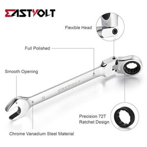 Eastvolt 12-Piece Flex-Head Ratcheting Wrench Set, Metric 8mm-19mm, Combination Ended Spanner kits, Chrome Vanadium Steel with Toolbox, EVHT1201