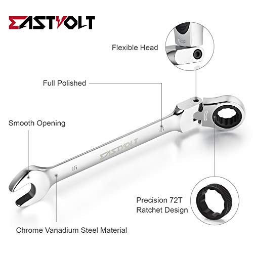 Eastvolt 12-Piece Flex-Head Ratcheting Wrench Set, Metric 8mm-19mm, Combination Ended Spanner kits, Chrome Vanadium Steel with Toolbox, EVHT1201