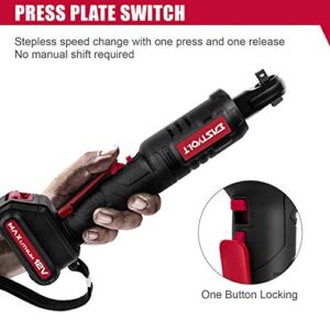 Eastvolt 12V Cordless Electric Ratchet Wrench Set, 3/8 Inch 35 Ft-lbs Power Wrench Tool Kit with Fast Charger, 2.0Ah Lithium-Ion Battery, 7-Pieces 3/8 Inch Metric Sockets and 1/4" Adaptor, Black + Red