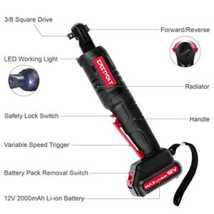 Eastvolt 12V Cordless Electric Ratchet Wrench Set, 3/8 Inch 35 Ft-lbs Power Wrench Tool Kit with Fast Charger, 2.0Ah Lithium-Ion Battery, 7-Pieces 3/8 Inch Metric Sockets and 1/4" Adaptor, Black + Red