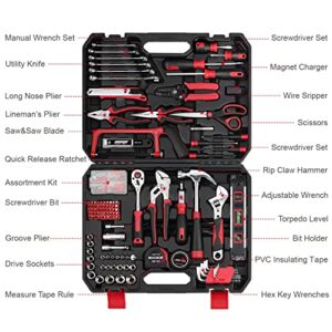 Eastvolt 218-Piece Household Tool Kit, Auto Repair Tool Set, Tool Kits for Homeowner, Plier, Screwdriver Set, Socket Kit and Toolbox Storage Case,Black + Red