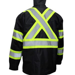 RK Safety TBK66 Class 3 Rain suit, Jacket, Pants High Visibility Reflective Black Bottom with X Pattern(Large, Black)