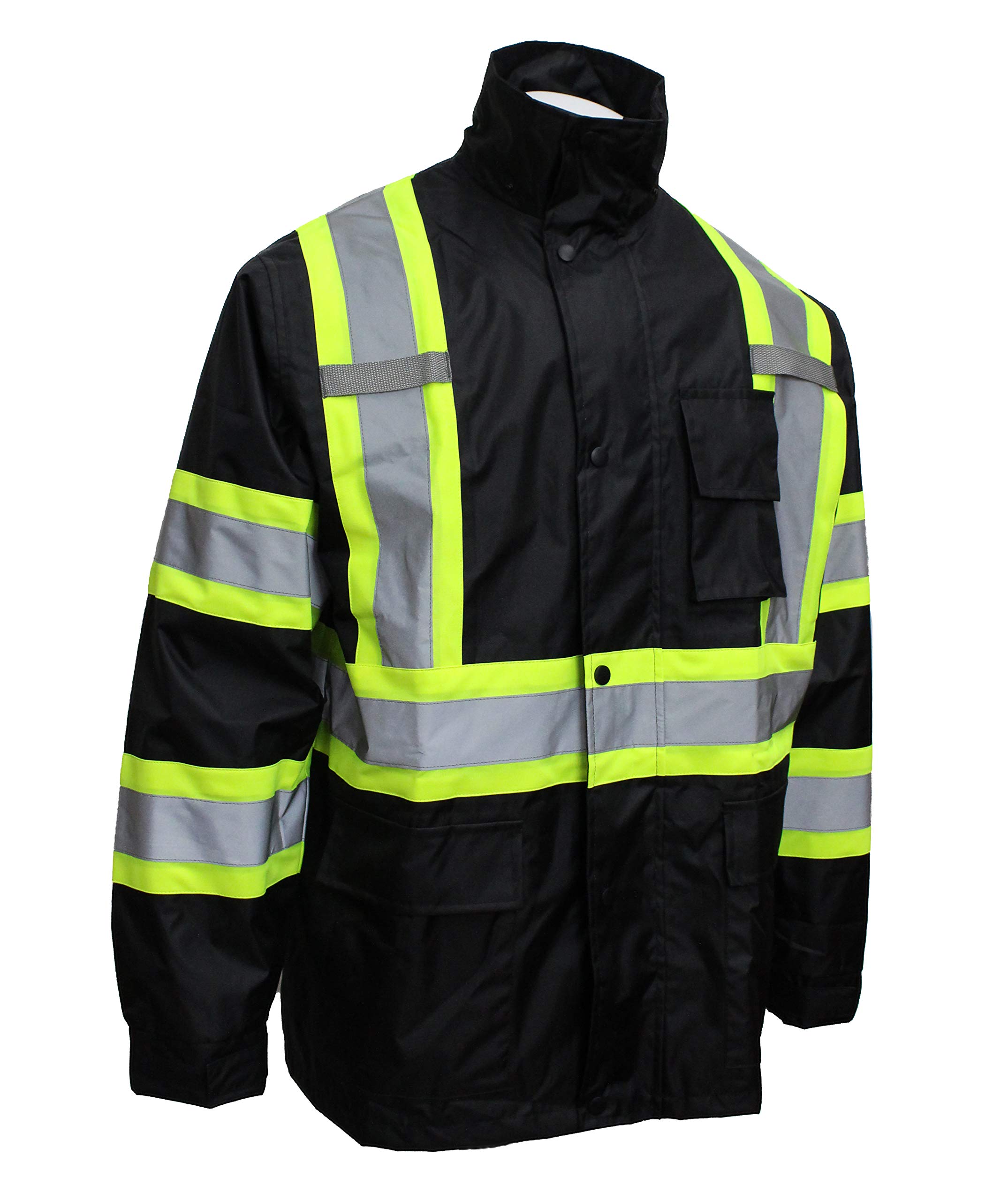 RK Safety TBK66 Class 3 Rain suit, Jacket, Pants High Visibility Reflective Black Bottom with X Pattern(Large, Black)