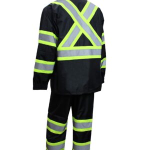 RK Safety TBK66 Class 3 Rain suit, Jacket, Pants High Visibility Reflective Black Bottom with X Pattern(Large, Black)