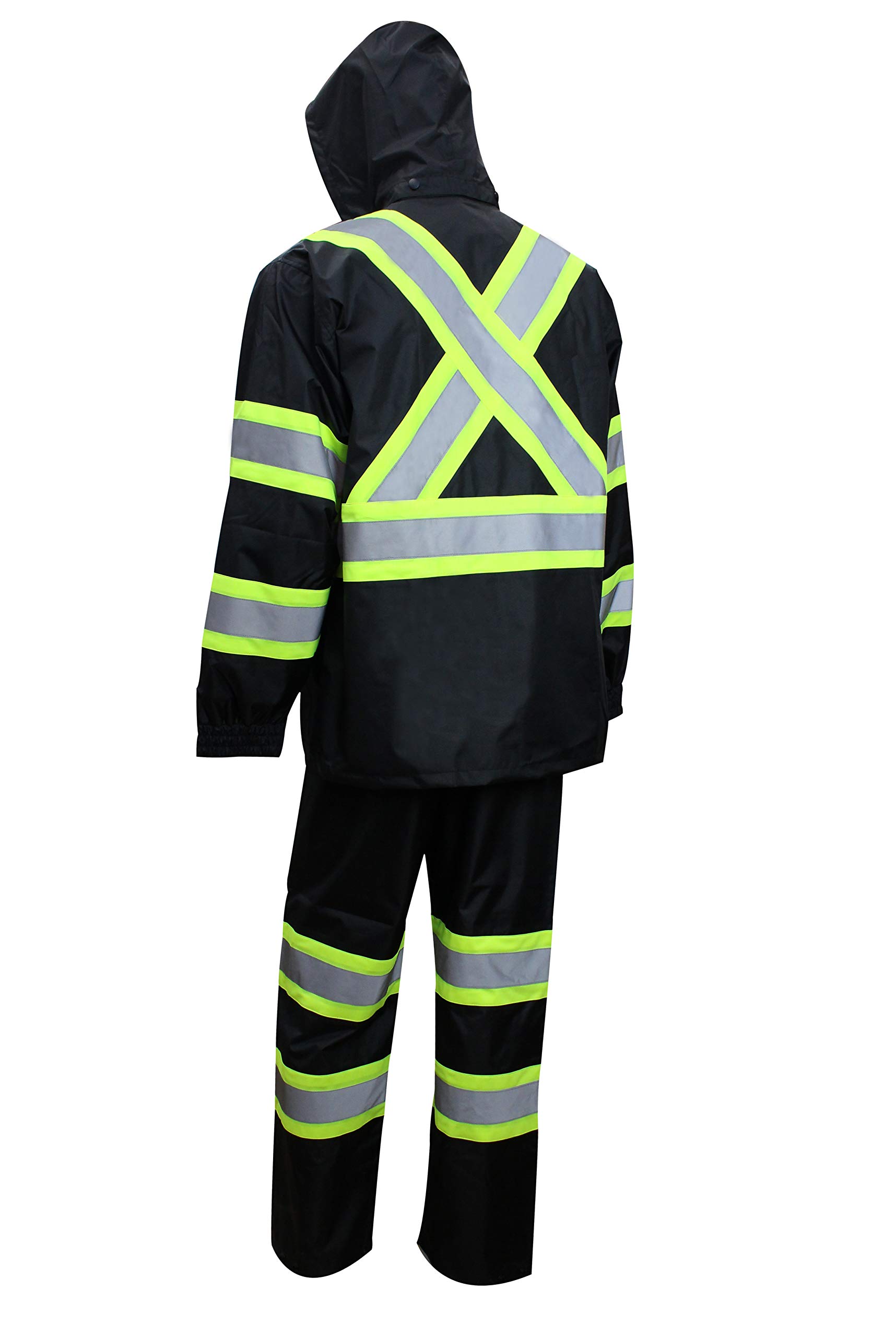 RK Safety TBK66 Class 3 Rain suit, Jacket, Pants High Visibility Reflective Black Bottom with X Pattern(Large, Black)