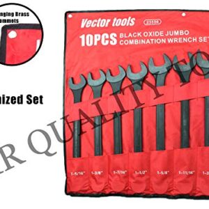 VCT 10 PC SAE Black-Oxide Jumbo Combo Wrench Set | 1-5/16" - 2" W/Carrying Pouch