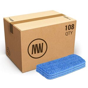 bulk 18" microfiber wet mop pads wholesale - case quantity (108 count) | use with any velcro style mop frame | machine washable
