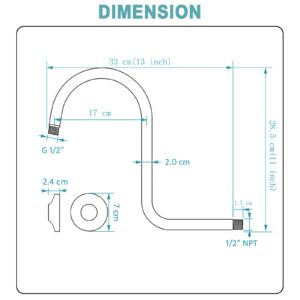 BESTILL 13 Inch S Shape Shower Head High Rise Extension Shower Arm and Flange, Oil Rubbed Bronze