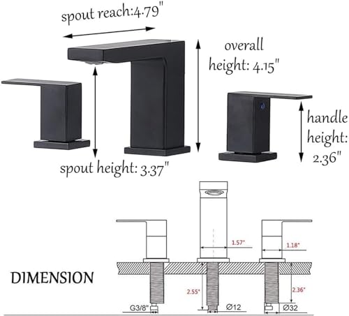 VCCUCINE Black Bathroom Faucet 3 Hole, 8 Inch Widespread Bathroom Sink Faucet, 2 Handle Matte Black Bath Faucet, Modern Rv Lavatory Vanity Faucet with Pop Up Drain and Water Supply Lines