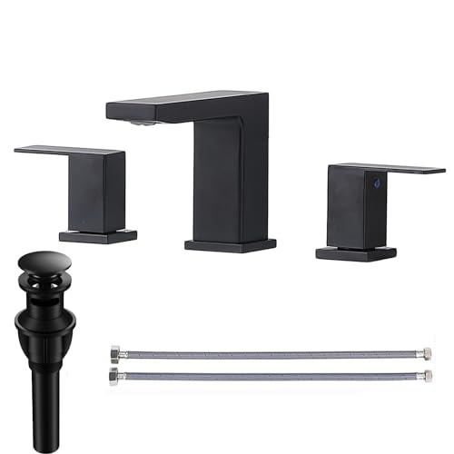 VCCUCINE Black Bathroom Faucet 3 Hole, 8 Inch Widespread Bathroom Sink Faucet, 2 Handle Matte Black Bath Faucet, Modern Rv Lavatory Vanity Faucet with Pop Up Drain and Water Supply Lines