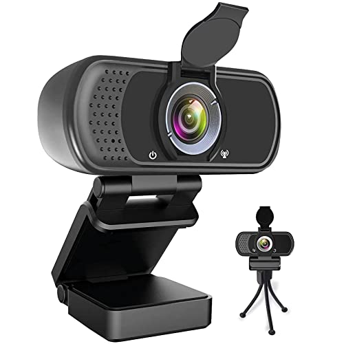 Webcam HD 1080P,Webcam with Microphone, USB Desktop Laptop Camera with 110 Degree Widescreen,Stream Webcam for Calling, Recording,Conferencing, Gaming,Webcam with Privacy Shutter and Tripod