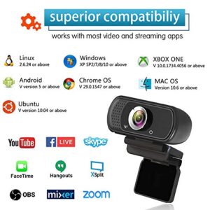 Webcam HD 1080P,Webcam with Microphone, USB Desktop Laptop Camera with 110 Degree Widescreen,Stream Webcam for Calling, Recording,Conferencing, Gaming,Webcam with Privacy Shutter and Tripod