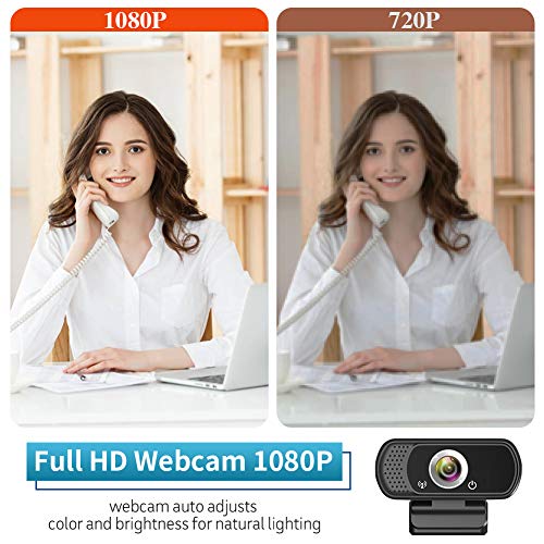 Webcam HD 1080P,Webcam with Microphone, USB Desktop Laptop Camera with 110 Degree Widescreen,Stream Webcam for Calling, Recording,Conferencing, Gaming,Webcam with Privacy Shutter and Tripod