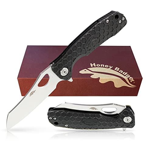 Western Active Honey Badger Knife - Flipper Wharncleaver Pocket Knife, EDC Knife, Hunting Knife with 3.6" Steel Blade, Nylon+Glass Fiber Handle, & Reversible Pocket Clip, 4.0oz, Large Black HB1031