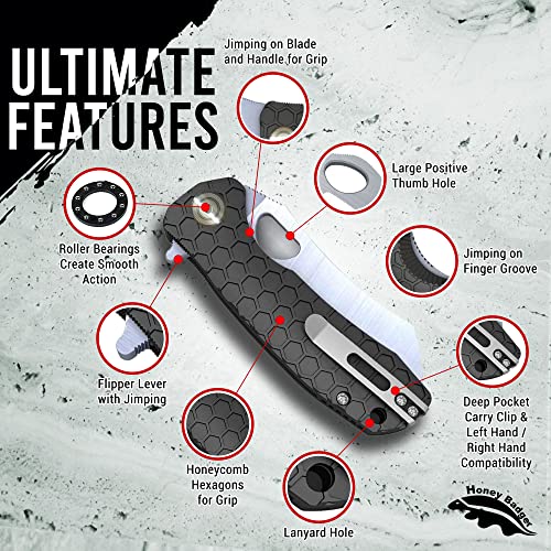 Western Active Honey Badger Knife - Flipper Wharncleaver Pocket Knife, EDC Knife, Hunting Knife with 3.6" Steel Blade, Nylon+Glass Fiber Handle, & Reversible Pocket Clip, 4.0oz, Large Black HB1031