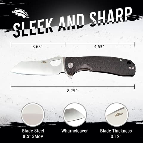 Western Active Honey Badger Knife - Flipper Wharncleaver Pocket Knife, EDC Knife, Hunting Knife with 3.6" Steel Blade, Nylon+Glass Fiber Handle, & Reversible Pocket Clip, 4.0oz, Large Black HB1031