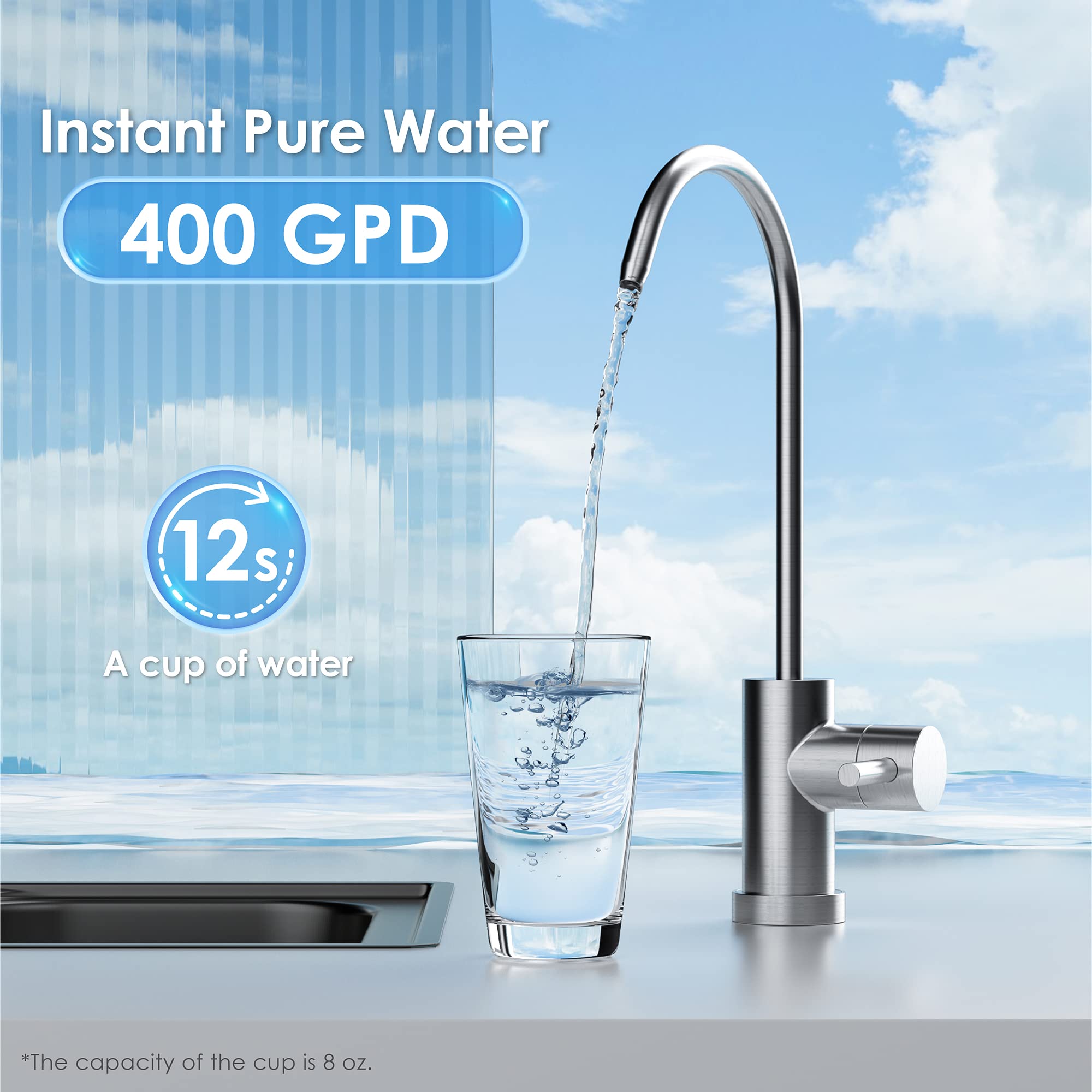 Waterdrop G2 Reverse Osmosis System, NSF/ANSI 372 Certified, 7 Stage Tankless RO Water Filter System, Under Sink Water Filtration System, 400 GPD, 1:1 Pure to Drain, Reduces PFAS, FCC Listed, WD-G2-W