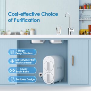Waterdrop G2 Reverse Osmosis System, NSF/ANSI 372 Certified, 7 Stage Tankless RO Water Filter System, Under Sink Water Filtration System, 400 GPD, 1:1 Pure to Drain, Reduces PFAS, FCC Listed, WD-G2-W