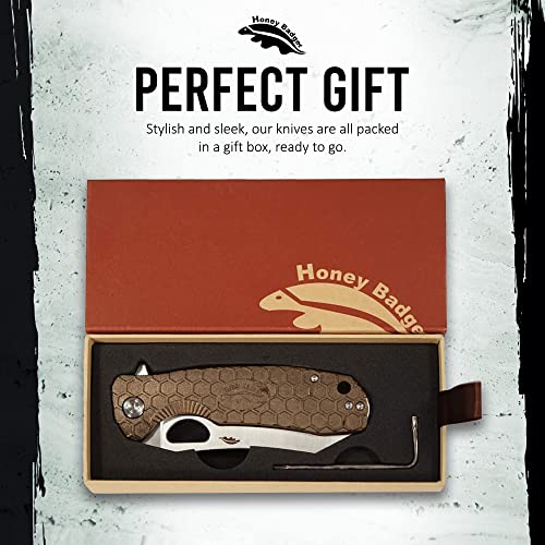 Western Active Honey Badger Wharncleaver Pocket Knife, Steel Blade Everyday Carry Knife, Pocket Knife, Tactical Knife and Folding Knife with Deep Carry Pocket Clip - (Medium Tan HB1039)