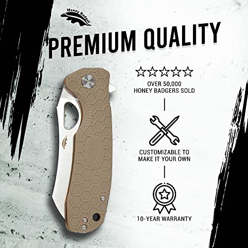 Western Active Honey Badger Wharncleaver Pocket Knife, Steel Blade Everyday Carry Knife, Pocket Knife, Tactical Knife and Folding Knife with Deep Carry Pocket Clip - (Medium Tan HB1039)