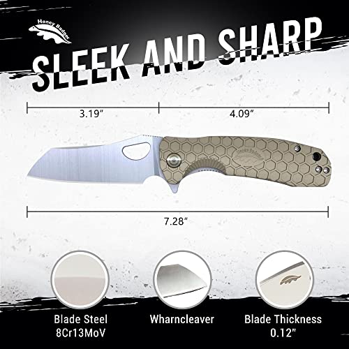 Western Active Honey Badger Wharncleaver Pocket Knife, Steel Blade Everyday Carry Knife, Pocket Knife, Tactical Knife and Folding Knife with Deep Carry Pocket Clip - (Medium Tan HB1039)