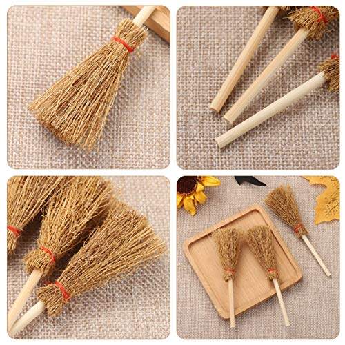 Exceart 12 Pcs 9cm Mini Broom Red Rope Wizard Broom Miniature Decorative Accessory Hangings Decorations