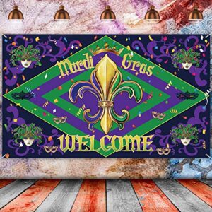 mardi gras backdrop banner mardi gras party decorations extra large photo booth background masquerade party banner for mardi gras party supplies, 70.8 x 43.3 inch