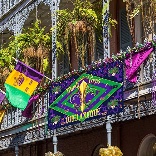 Mardi Gras Backdrop Banner Mardi Gras Party Decorations Extra Large Photo Booth Background Masquerade Party Banner for Mardi Gras Party Supplies, 70.8 x 43.3 Inch