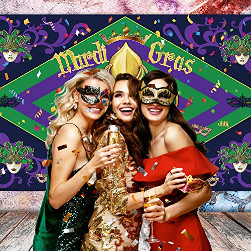 Mardi Gras Backdrop Banner Mardi Gras Party Decorations Extra Large Photo Booth Background Masquerade Party Banner for Mardi Gras Party Supplies, 70.8 x 43.3 Inch