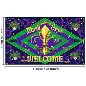 Mardi Gras Backdrop Banner Mardi Gras Party Decorations Extra Large Photo Booth Background Masquerade Party Banner for Mardi Gras Party Supplies, 70.8 x 43.3 Inch