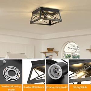 Pynsseu Industrial Ceiling Light, 2 Lights Farmhouse Semi Flush Mount Ceiling Fixture for Kitchen Island Dining Room Bedroom Foyer Hallway, 1 Pack, Black