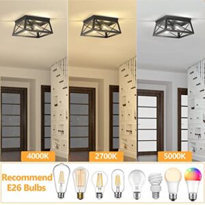 Pynsseu Industrial Ceiling Light, 2 Lights Farmhouse Semi Flush Mount Ceiling Fixture for Kitchen Island Dining Room Bedroom Foyer Hallway, 1 Pack, Black