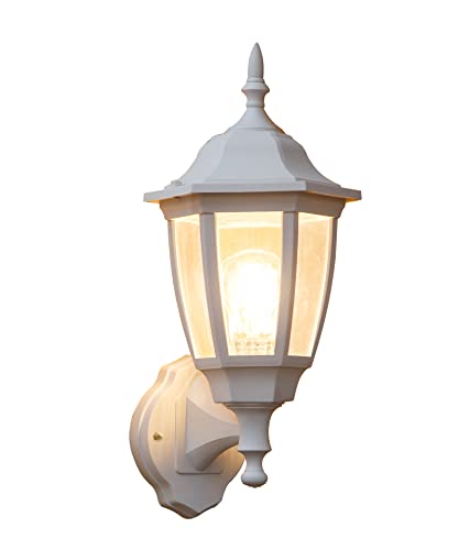 FUDESY Outdoor Wall Lantern, Exterior Waterproof Wall Sconce Light Fixture, White Front Porch Light Wall Mount for Garage, Patio, Yard, FDS2542EW (Bulb Included)