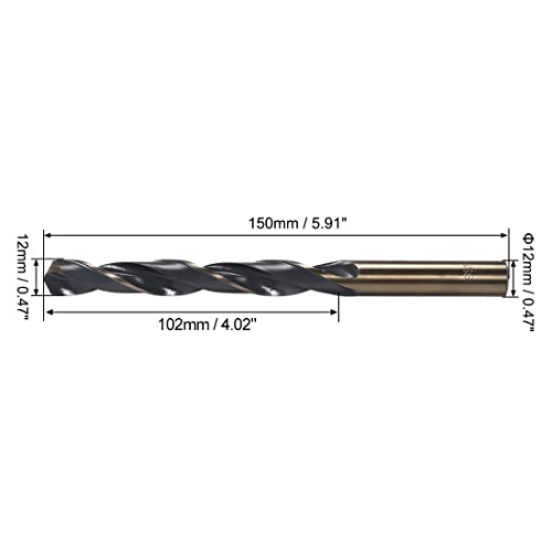 uxcell Straight Shank Twist Drill Bits 12mm High Speed Steel 4341 with 12mm Shank for Stainless Steel Alloy Metal Plastic Wood