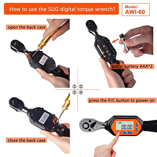 SUGPV 4th Gen Mini Digital Torque Wrench - 3/8-inch Drive with Buzzer & LED, 1.8-60 Nm (1.33-44.25 ft-lbs), High Precision Electronic Tool for Bike & Car Repairs, Calibrated for Superior Performance