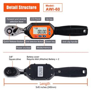 SUGPV 4th Gen Mini Digital Torque Wrench - 3/8-inch Drive with Buzzer & LED, 1.8-60 Nm (1.33-44.25 ft-lbs), High Precision Electronic Tool for Bike & Car Repairs, Calibrated for Superior Performance