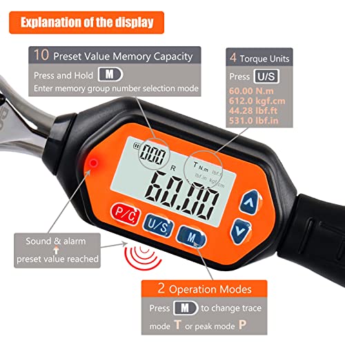 SUGPV 4th Gen Mini Digital Torque Wrench - 3/8-inch Drive with Buzzer & LED, 1.8-60 Nm (1.33-44.25 ft-lbs), High Precision Electronic Tool for Bike & Car Repairs, Calibrated for Superior Performance