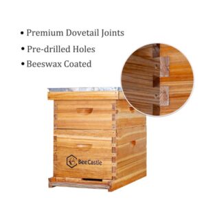 BeeCastle 10-Frames Complete Beehive Kit, 100% Beeswax Coated Bee Hive Includes Beehive Frames and Beeswax Coated Foundation Sheet (2 Layer)