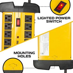 10 Outlet Heavy Duty Surge Protector Power Strip - 14/3 SJT Industrial Black and Yellow Metal Surge Suppressor with 15 Foot Long Extension Cord