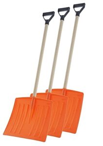 superio kids snow shovel for driveway, plastic heavy duty shovel for snow removal with d grip wooden handle small orange kids shovel sturdy, 35“ height, durable plastic 12" wide blade, snow fun (3)