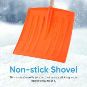 Superio Kids Snow Shovel for Driveway, Plastic Heavy Duty Shovel for Snow Removal with D Grip Wooden Handle Small Orange Kids Shovel Sturdy, 35“ Height, Durable Plastic 12" Wide Blade, Snow Fun (3)