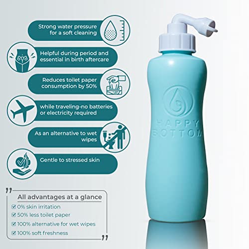 Happy Bottom Portable Bidet | Leak Free Handheld Travel Bidet and Peri Bottle with Angled Nozzle Sprayer | 400 ml Capacity | with Travel Bag