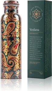 vedana premium ayurvedic pure copper water bottle | leak proof 1 liter copper vessel for drinking water | great water bottle for sports, yoga & everyday use