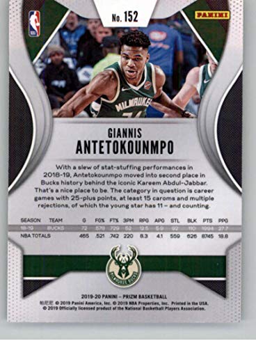 2019-20 Prizm Basketball #152 Giannis Antetokounmpo Milwaukee Bucks Official NBA Trading Card From Panini America