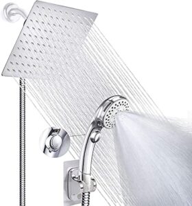 shower head with handheld, high pressure 8'' rainfall stainless steel handheld shower with on/off pause switch shower combo with hose,adhesive shower head holder