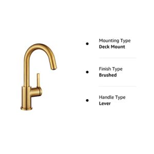 AguaStella AS1010BG Brushed Gold Bar Faucet or Prep Kitchen Sink Faucet with Single Handle