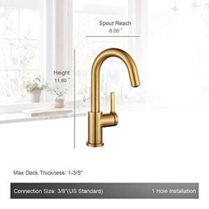 AguaStella AS1010BG Brushed Gold Bar Faucet or Prep Kitchen Sink Faucet with Single Handle